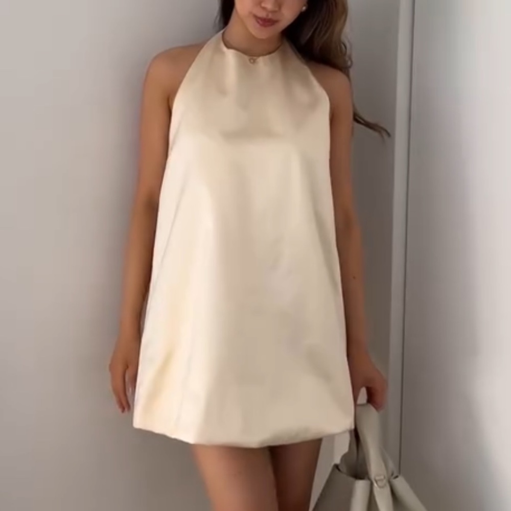 Zara cream balloon halter dress
